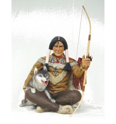 INDIO SENTADO CON LOBO