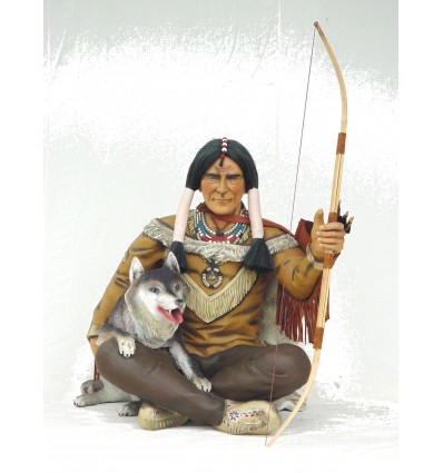 INDIO SENTADO CON LOBO